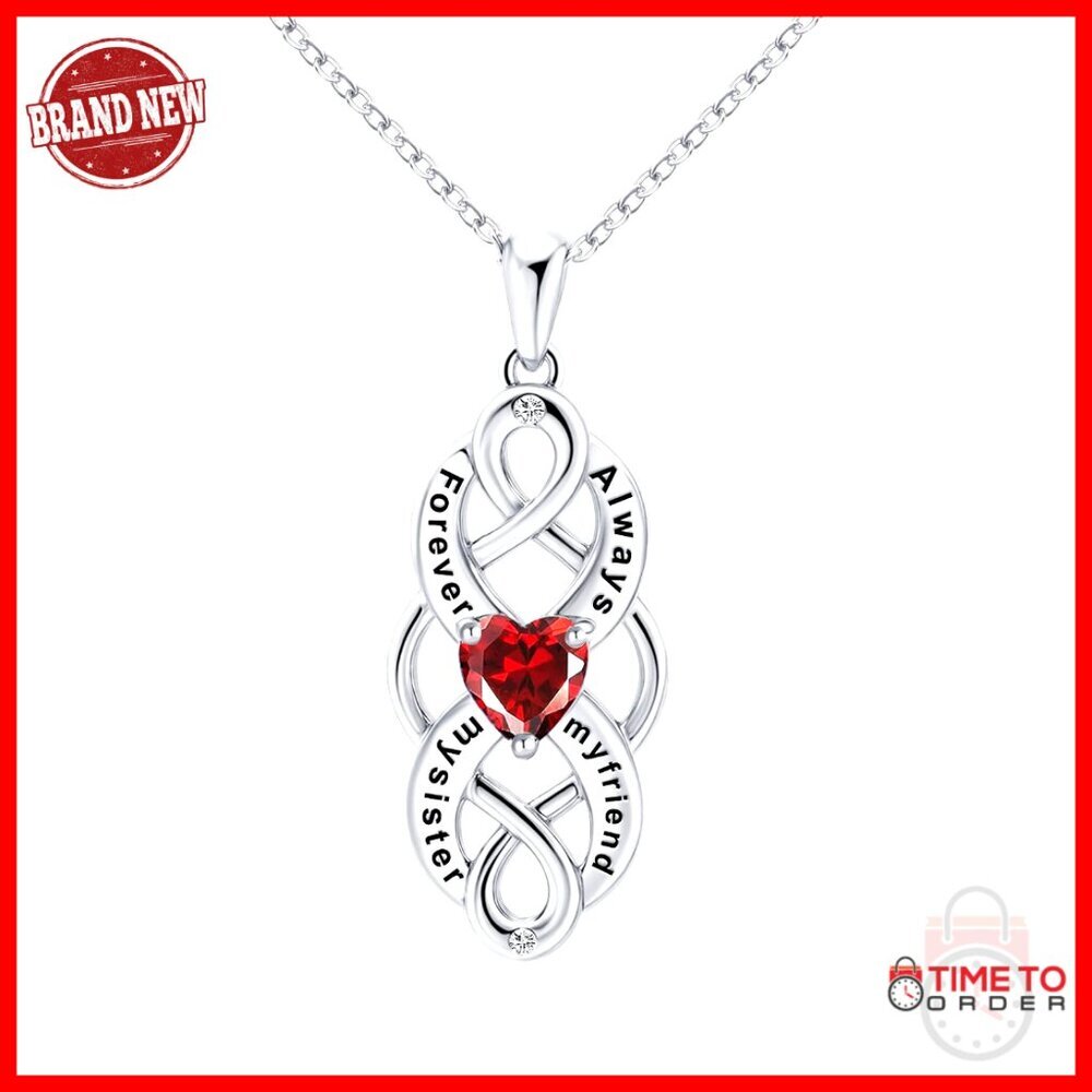 Sterling Silver Infinity Pendant Necklace with Birthstone, Gift Box
